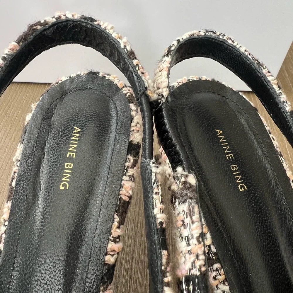Anine Bing Nina Slingback Heels with Metal Toe in Black/Cream/Apricot Tweed - Picture 8 of 11